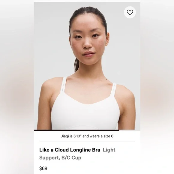 Lululemon Like a cloud longline Bra B/C white sz 8 - Picture 2 of 9